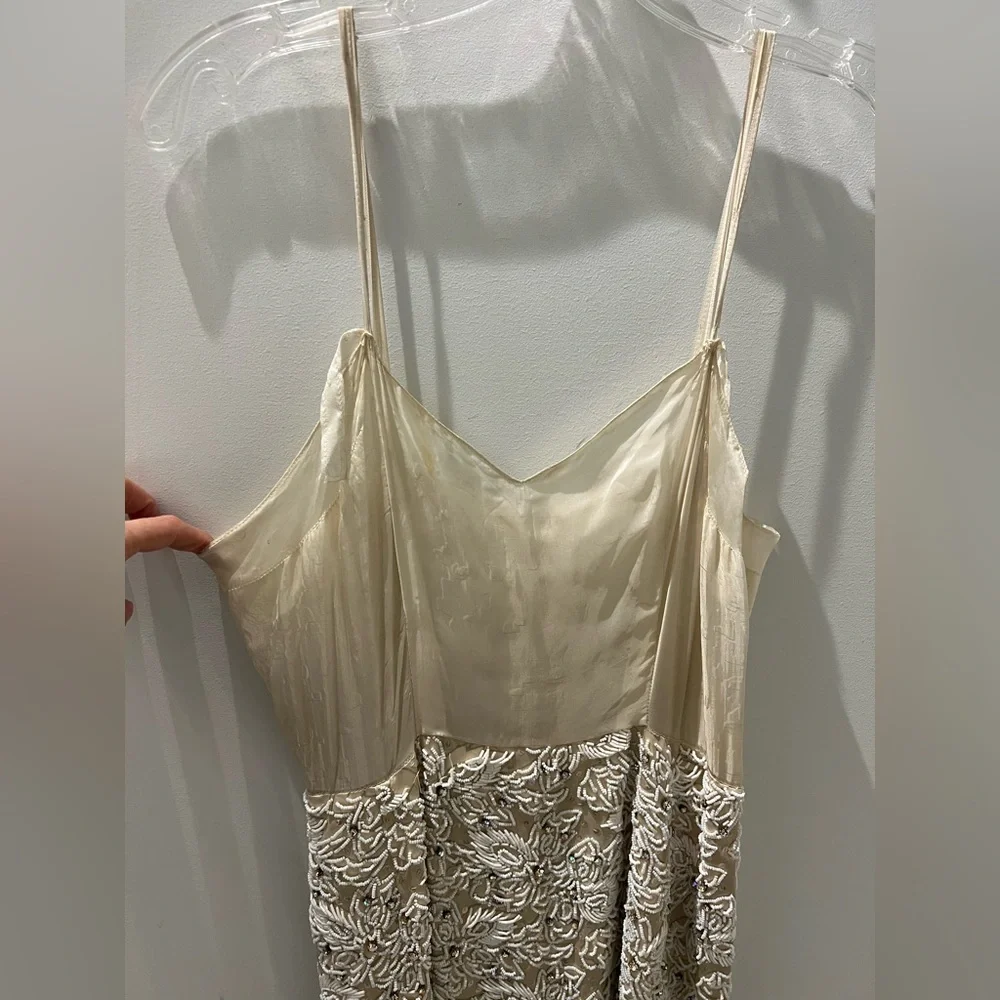Vintage 1970s HEFTCO Beaded Wedding Gown, Matching Corset Vest Rhinestone Detail - Picture 7 of 17